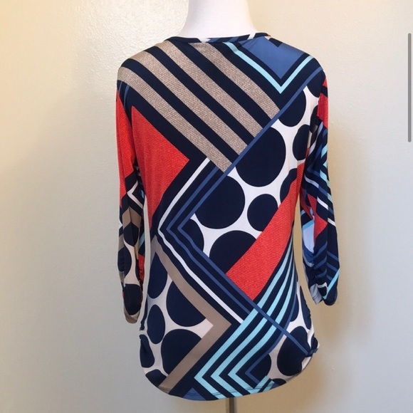 Style & Co. Mixed Print Rouched 3/4 Sleeve Top - Size Petite Small - Picture 3 of 8
